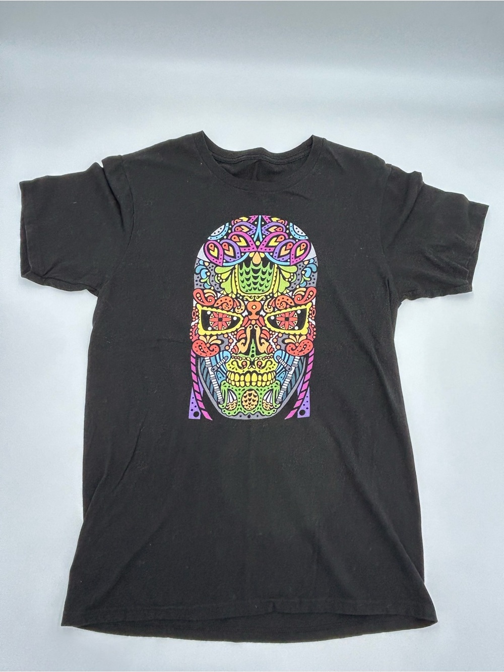District Concert Tee Black Short-Sleeve with Neon Skull Graphic L